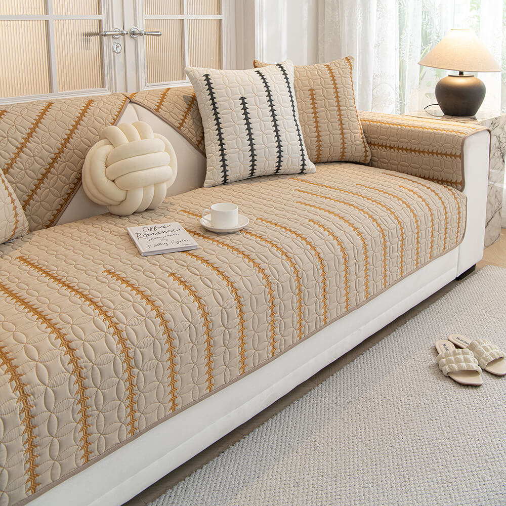 French Texture Washed Cotton Sofa Protector Cover - Soft Quilted Furniture Mat for Couch Protection