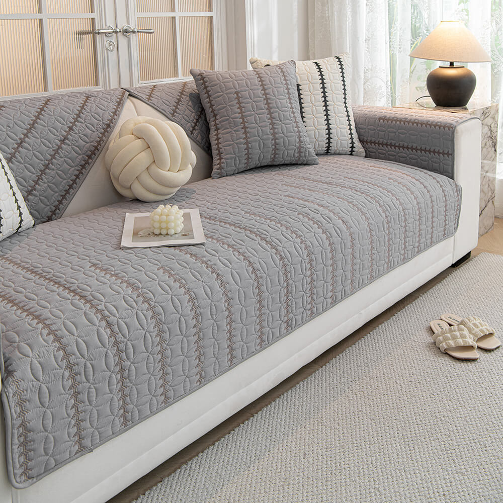 French Texture Washed Cotton Sofa Protector Cover - Soft Quilted Furniture Mat for Couch Protection