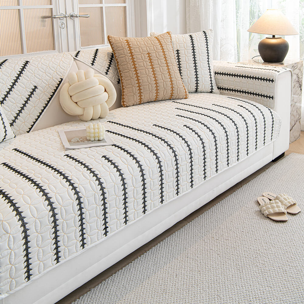 French Texture Washed Cotton Sofa Protector Cover - Soft Quilted Furniture Mat for Couch Protection