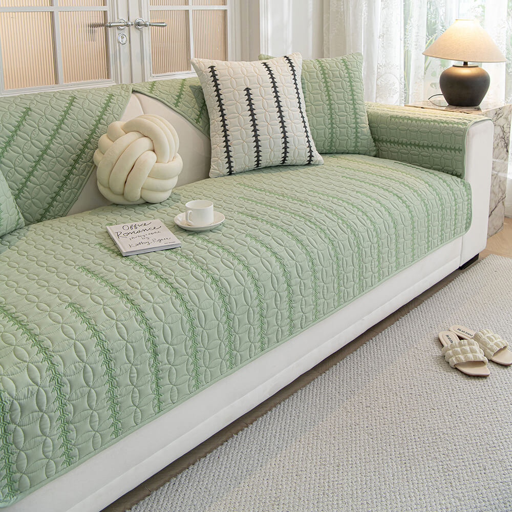 French Texture Washed Cotton Sofa Protector Cover - Soft Quilted Furniture Mat for Couch Protection