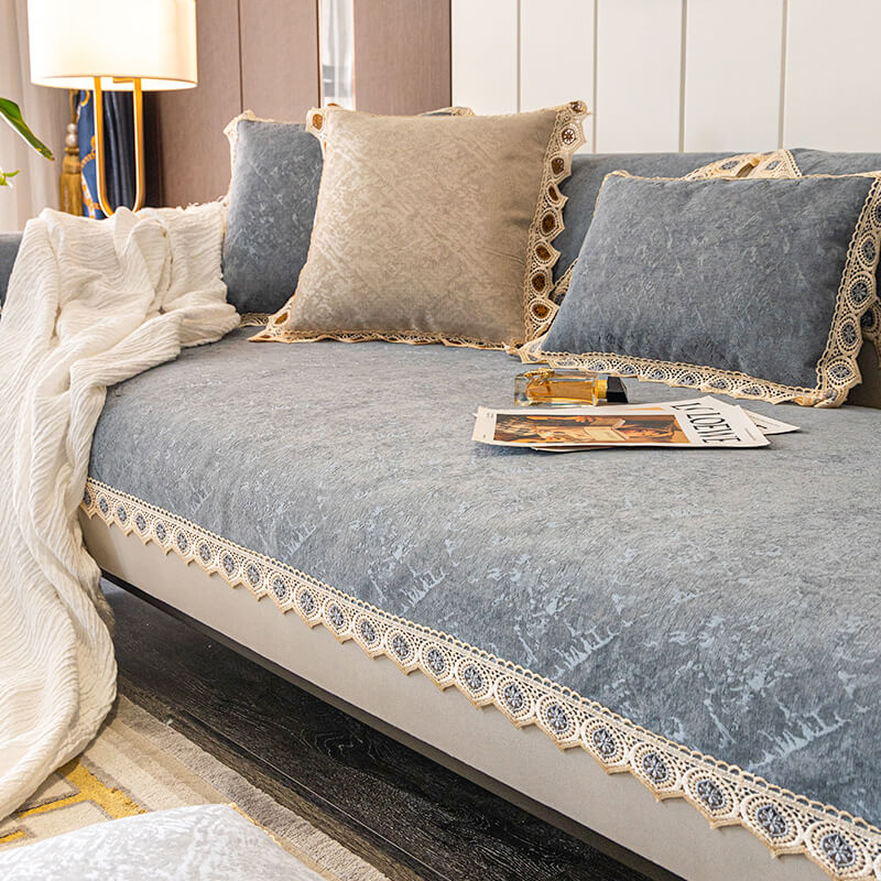 Light Luxury Chenille Sofa Cushion, Non-Slip Back Cover for L-Shaped Sofa
