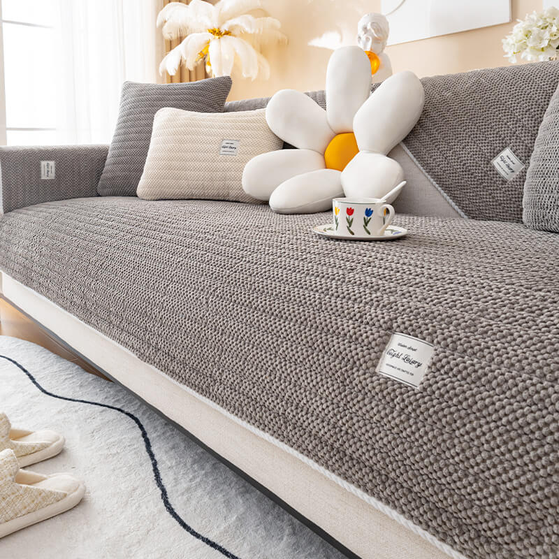 Corduroy Sofa Cushions for All Seasons, L-Shaped Sofa Compatible, Thickened Plush Back Towel Cover