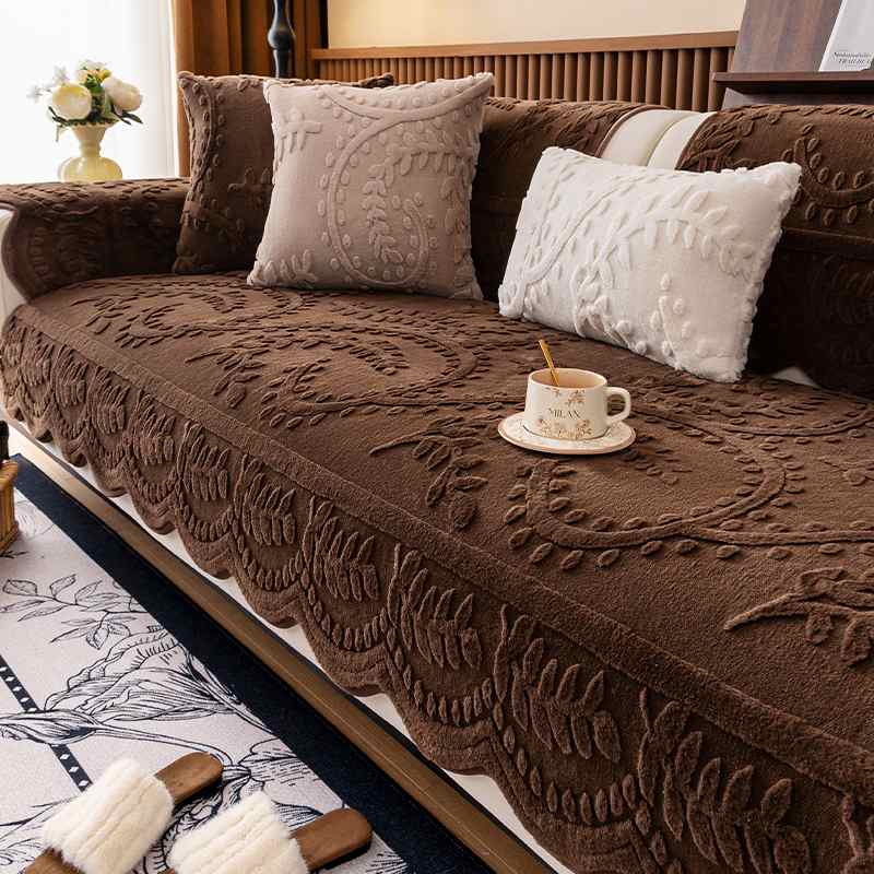 Rabbit Velvet Sofa Cushion Cover - Thickened Plush Non-Slip for Fall and Winter