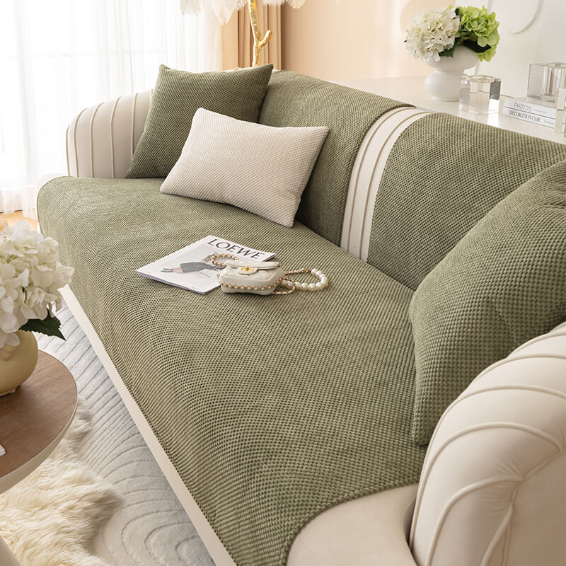 Simple Solid Color Plush Furniture Protector Sofa Cover