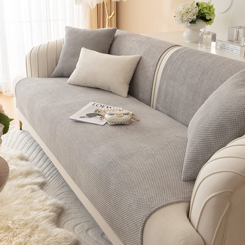 Simple Solid Color Plush Furniture Protector Sofa Cover