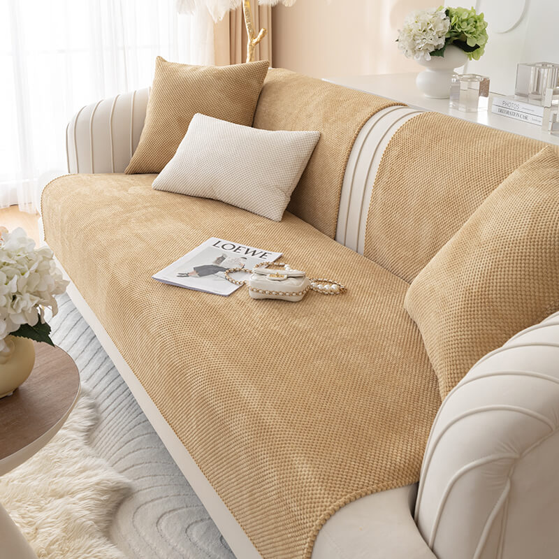 Simple Solid Color Plush Furniture Protector Sofa Cover