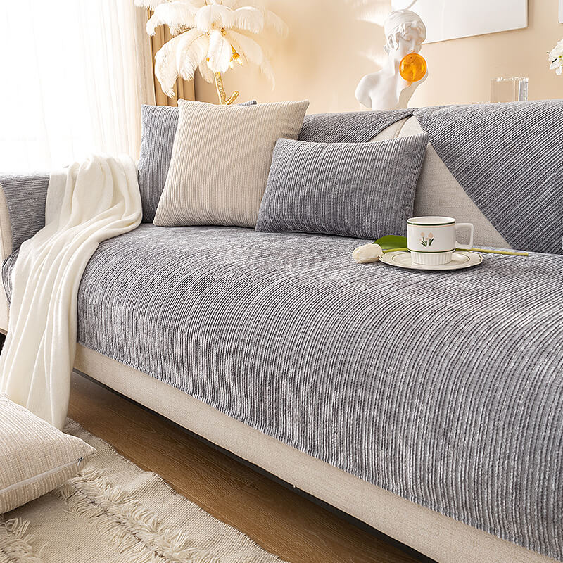 Simple Solid Color Chenille Scratch-Resistant Sofa Cover