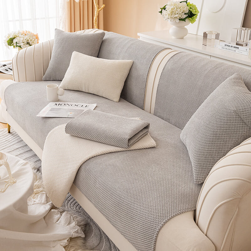 Simple Solid Color Plush Furniture Protector Sofa Cover