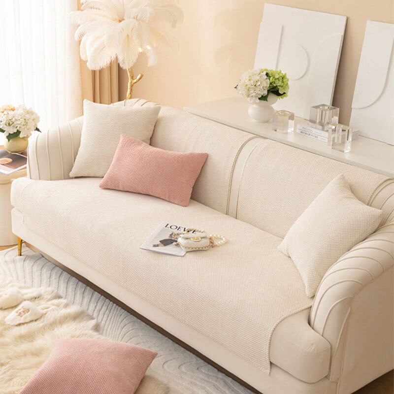 Simple Solid Color Plush Furniture Protector Sofa Cover