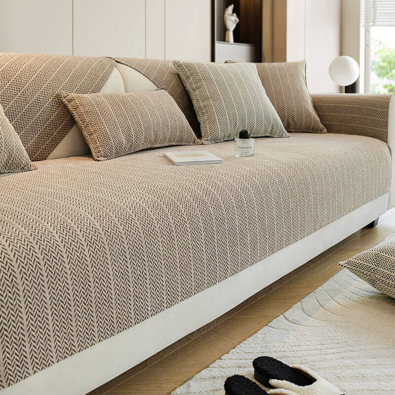 Solid Color Chenille Anti-Scratch Herringbone Sofa Cover