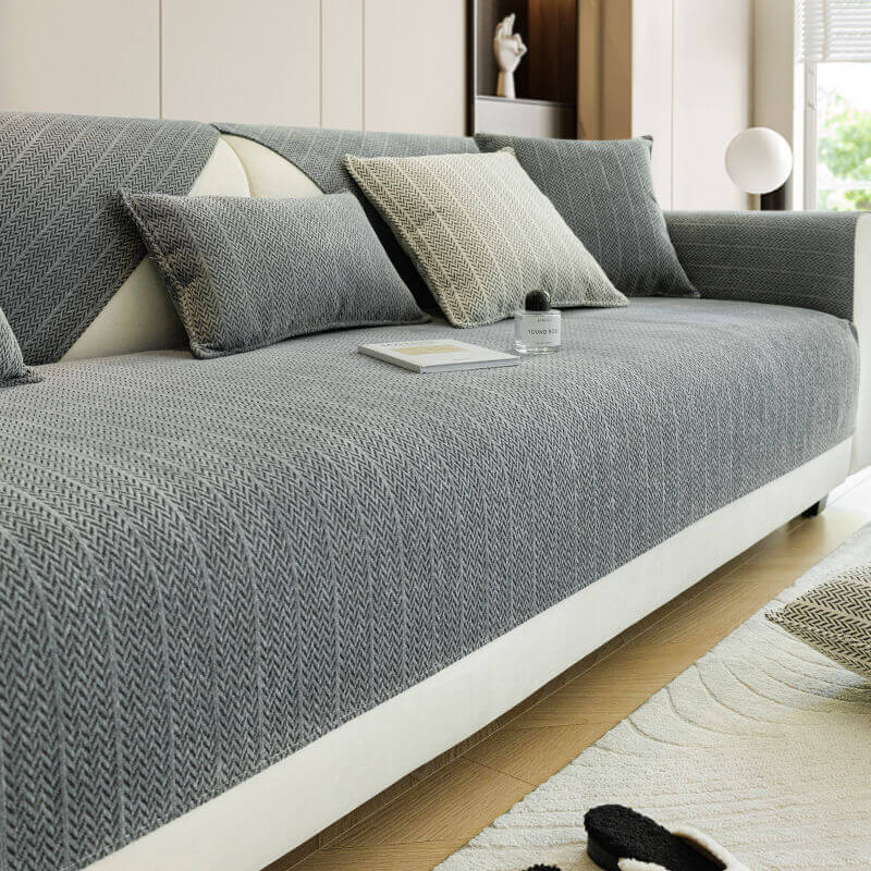 Solid Color Chenille Anti-Scratch Herringbone Sofa Cover