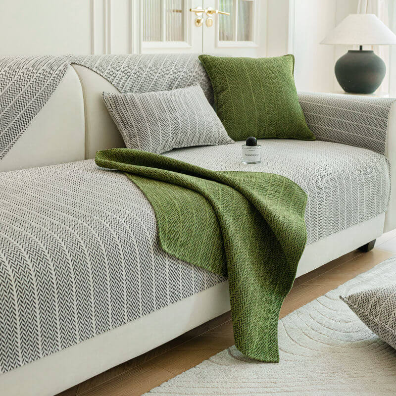 Solid Color Chenille Anti-Scratch Herringbone Sofa Cover