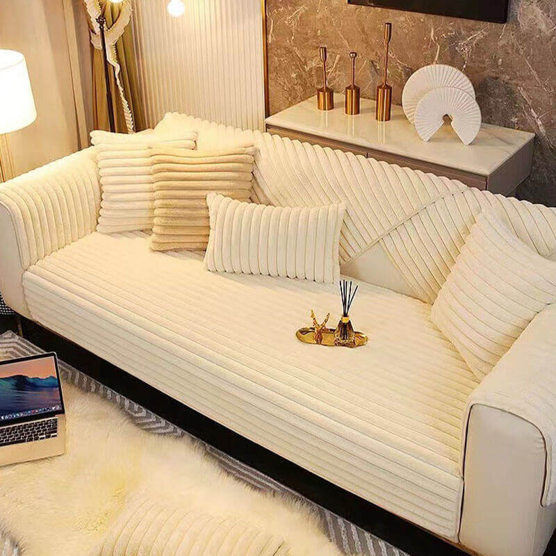 Rabbit Plush Sofa Cushion, Thickened Non-Slip L-Shaped Sofa Cover, Universal Towel Protector