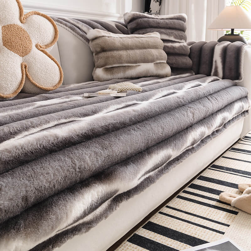 Trendy Beautiful Gradient Color Stripe Plush Sofa Cover