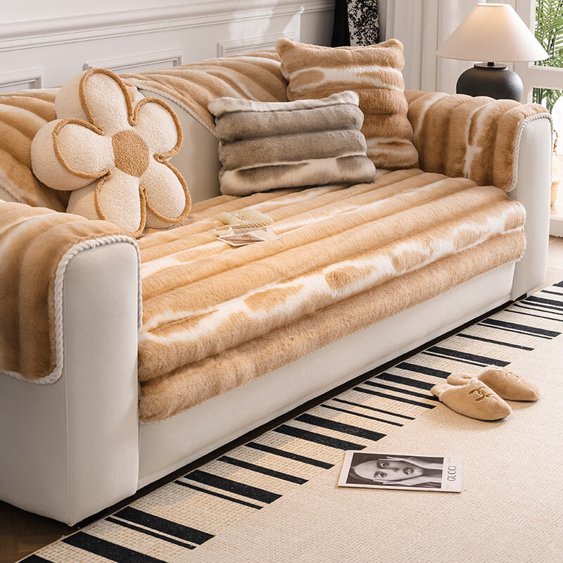 Trendy Beautiful Gradient Color Stripe Plush Sofa Cover