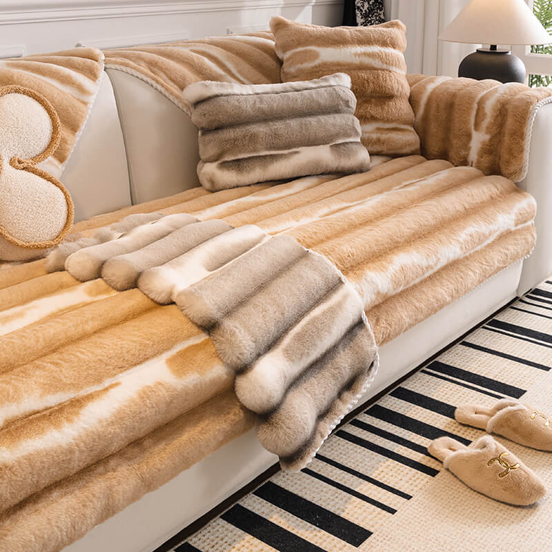 Trendy Beautiful Gradient Color Stripe Plush Sofa Cover
