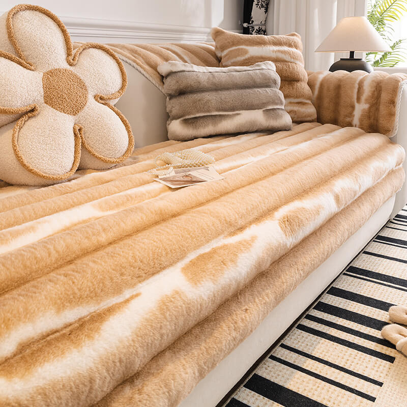 Trendy Beautiful Gradient Color Stripe Plush Sofa Cover