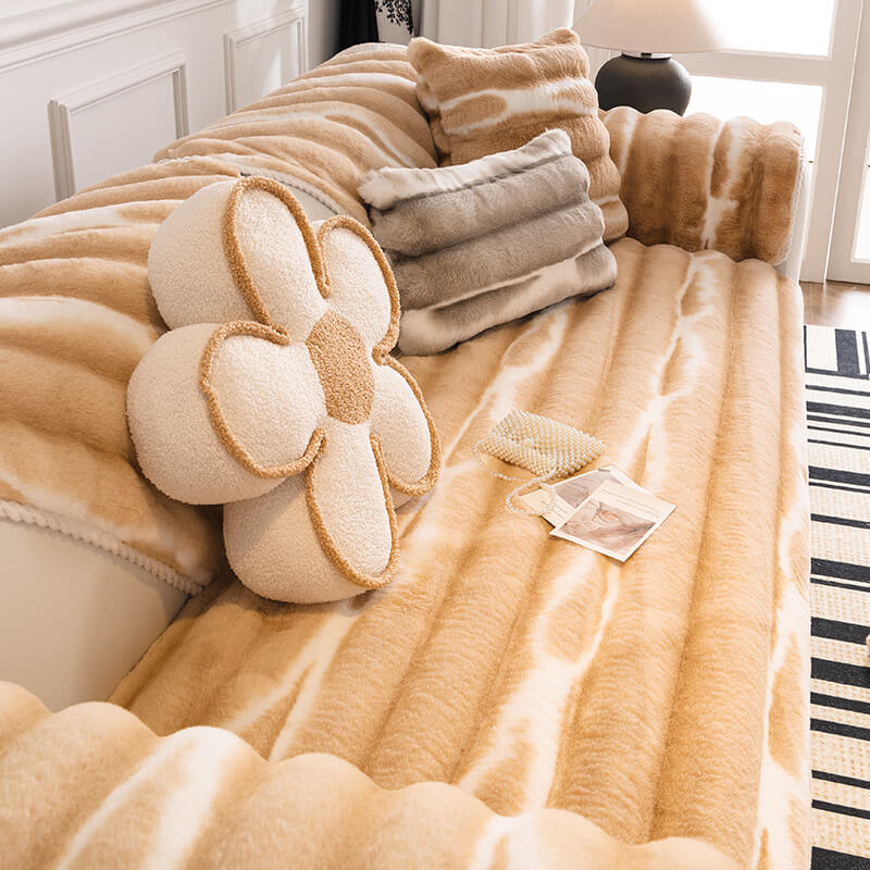 Trendy Beautiful Gradient Color Stripe Plush Sofa Cover