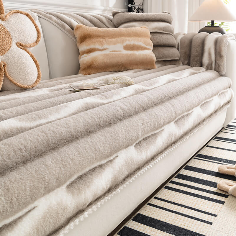 Trendy Beautiful Gradient Color Stripe Plush Sofa Cover