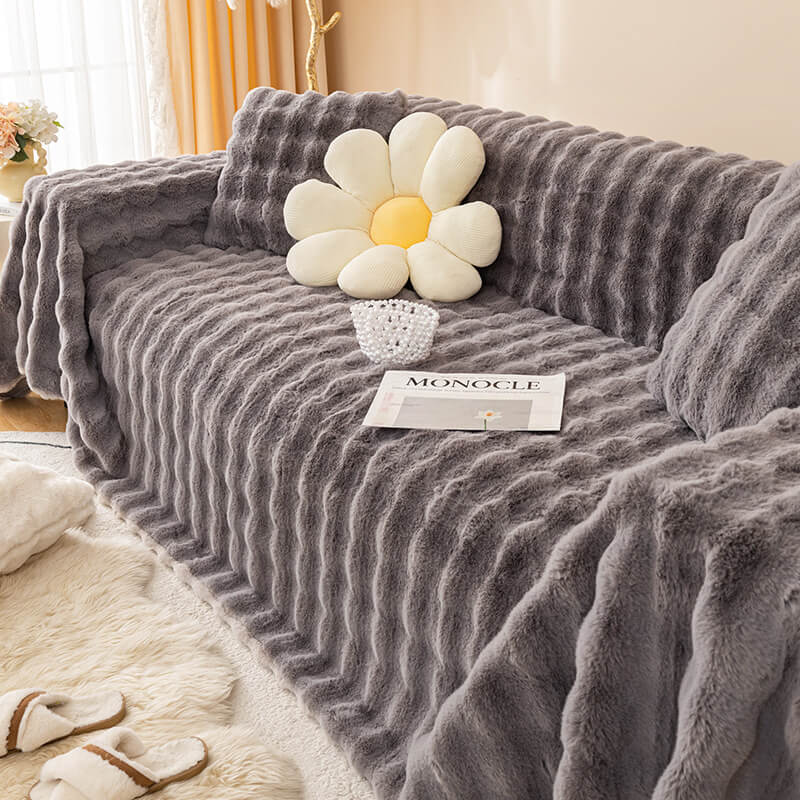 Ultra-Soft Faux Rabbit Fur Sofa Protector Cover - Skin-Friendly Full Protection Furniture Mat for Couch