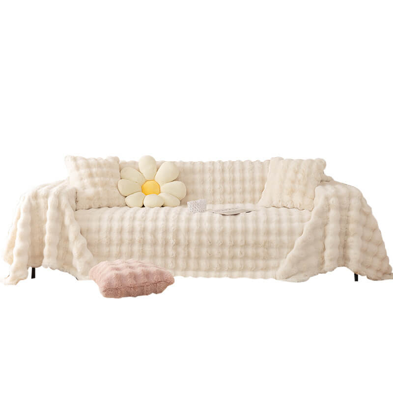 Ultra-Soft Faux Rabbit Fur Sofa Protector Cover - Skin-Friendly Full Protection Furniture Mat for Couch
