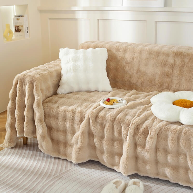 Ultra-Soft Faux Rabbit Fur Sofa Protector Cover - Skin-Friendly Full Protection Furniture Mat for Couch