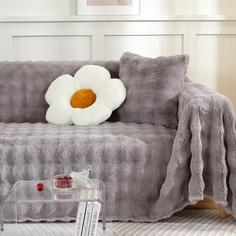 Ultra-Soft Faux Rabbit Fur Sofa Protector Cover - Skin-Friendly Full Protection Furniture Mat for Couch