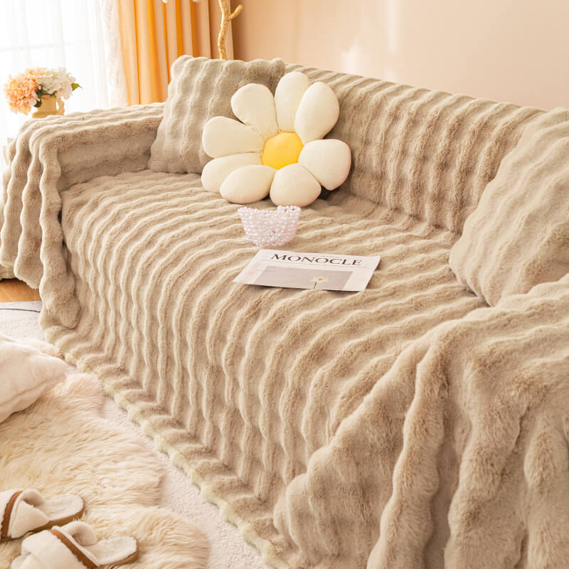 Ultra-Soft Faux Rabbit Fur Sofa Protector Cover - Skin-Friendly Full Protection Furniture Mat for Couch