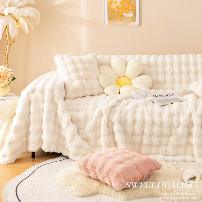 Ultra-Soft Faux Rabbit Fur Sofa Protector Cover - Skin-Friendly Full Protection Furniture Mat for Couch
