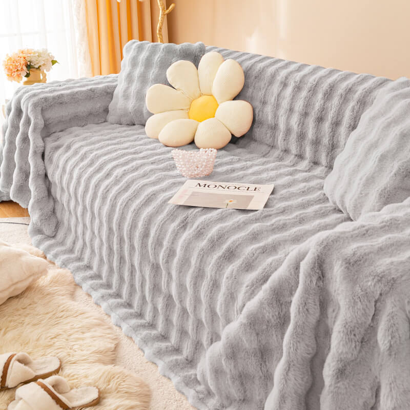 Ultra-Soft Faux Rabbit Fur Sofa Protector Cover - Skin-Friendly Full Protection Furniture Mat for Couch