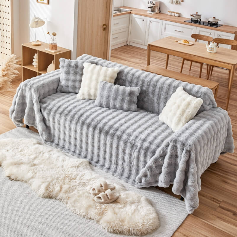 Ultra-Soft Faux Rabbit Fur Sofa Protector Cover - Skin-Friendly Full Protection Furniture Mat for Couch