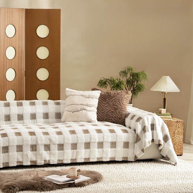 Ultra-Soft Plush Checkerboard Sofa Protector Cover - Full-Cover Furniture Mat for Couch Protection