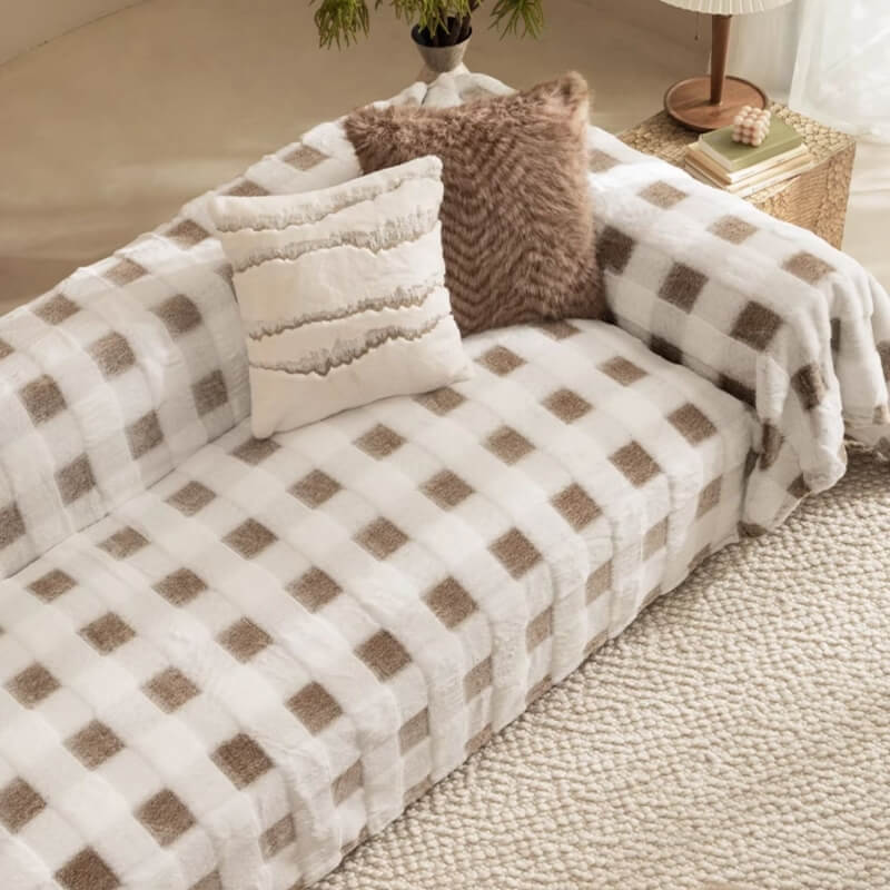 Ultra-Soft Plush Checkerboard Sofa Protector Cover - Full-Cover Furniture Mat for Couch Protection