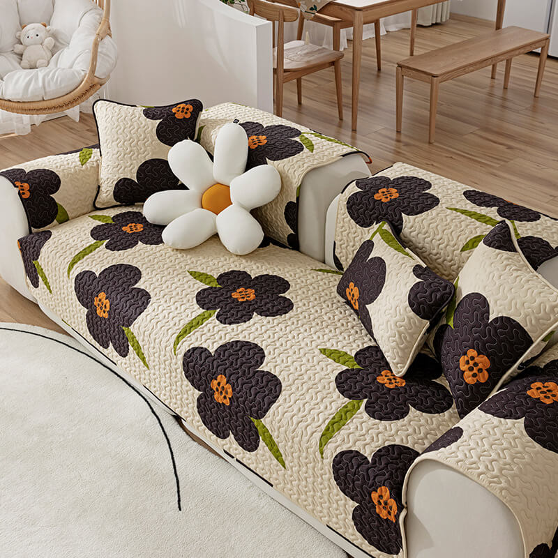 Caramel Macchiato Cotton Non-Slip Sofa Cover