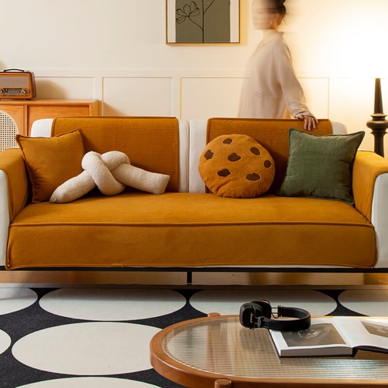 Chic Corduroy Sofa Protector, Anti-Slip Couch Cover