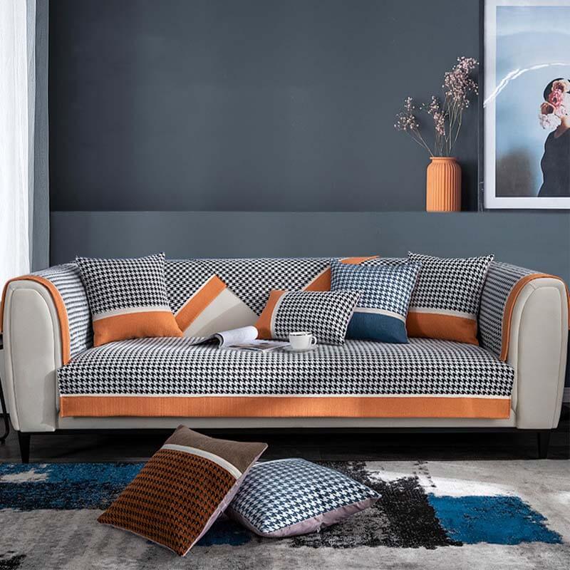 Classic Houndstooth Print Chenille Non-Slip Sofa Cover