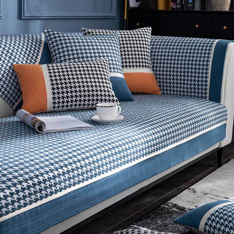 Classic Houndstooth Print Chenille Non-Slip Sofa Cover