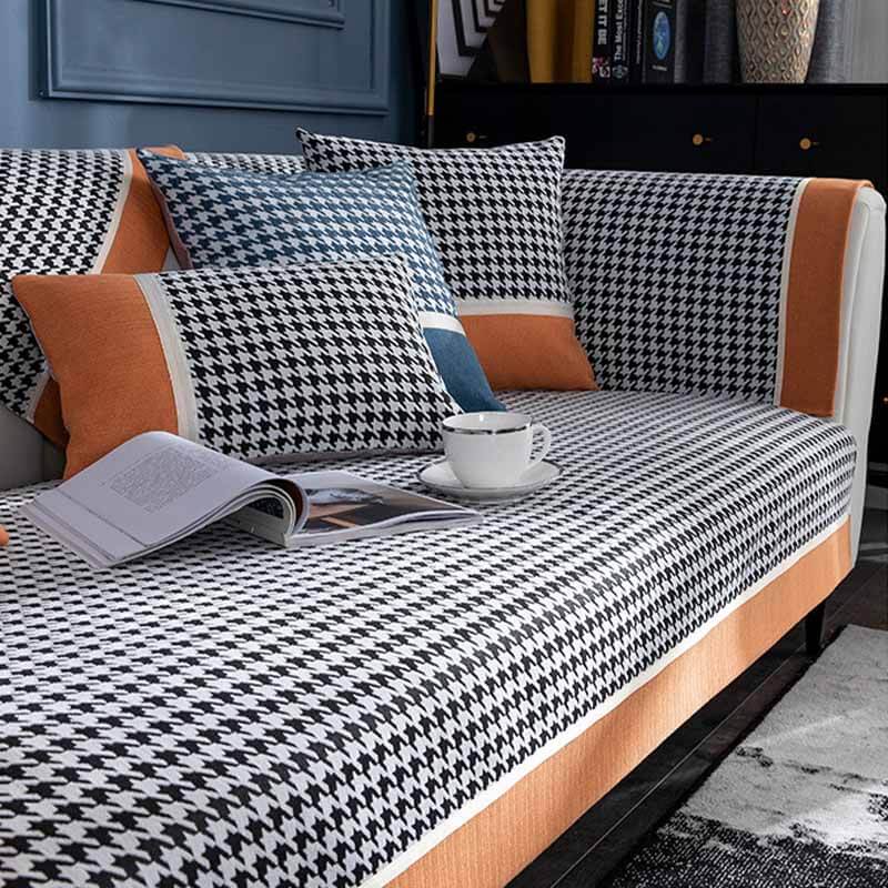 Classic Houndstooth Print Chenille Non-Slip Sofa Cover