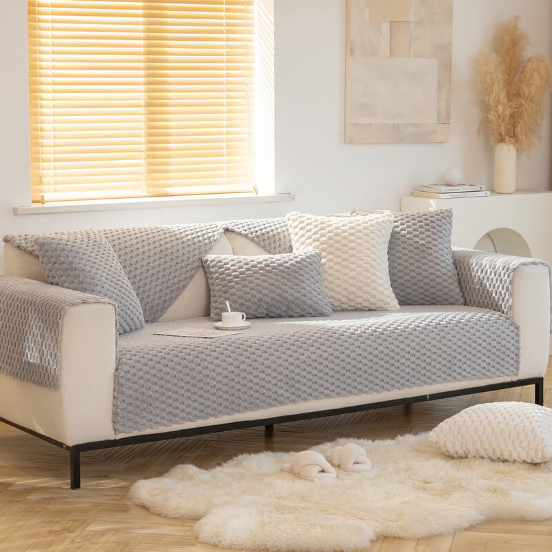 Honeycomb Plush Thickened Non-Slip Sofa Cover