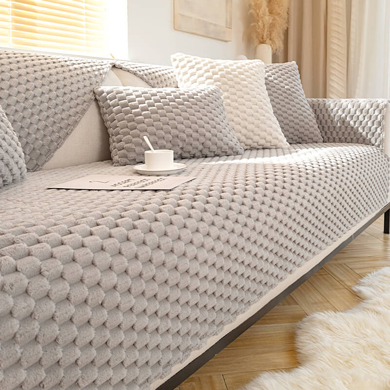 Honeycomb Plush Thickened Non-Slip Sofa Cover
