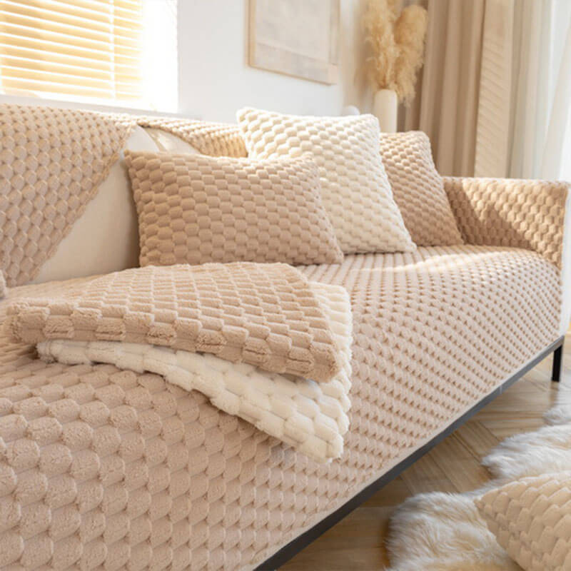 Honeycomb Plush Thickened Non-Slip Sofa Cover