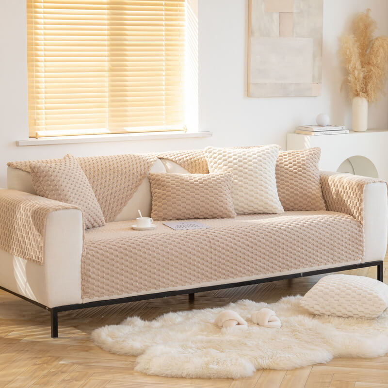 Honeycomb Plush Thickened Non-Slip Sofa Cover