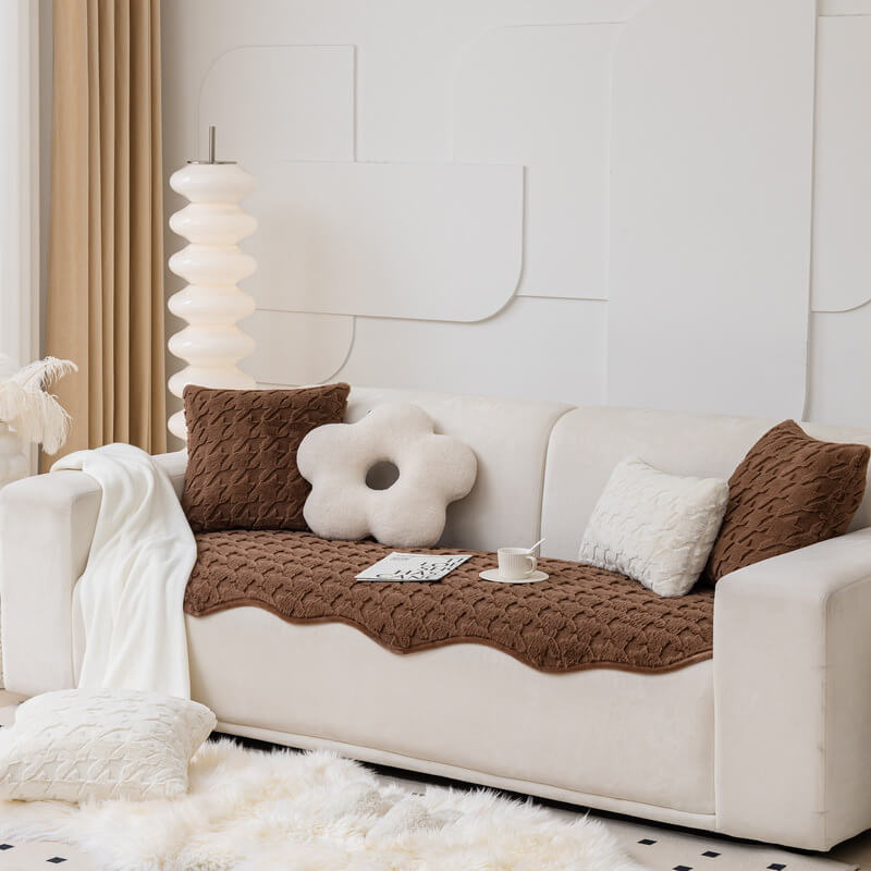 Light Luxury Plush Houndstooth Sofa Protector Cover - Stylish Irregular Furniture Mat for Couch Protection