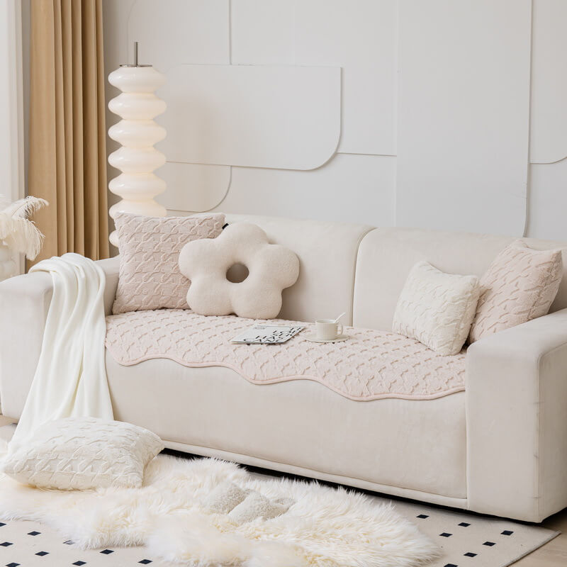 Light Luxury Plush Houndstooth Sofa Protector Cover - Stylish Irregular Furniture Mat for Couch Protection