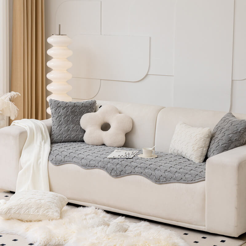 Light Luxury Plush Houndstooth Sofa Protector Cover - Stylish Irregular Furniture Mat for Couch Protection