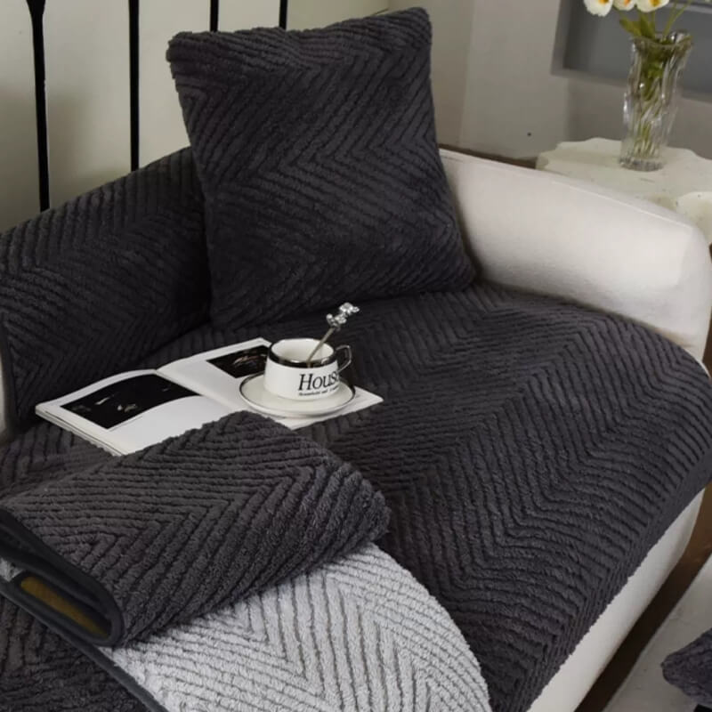 Thickened Plush Herringbone Non-Slip Sofa Cover