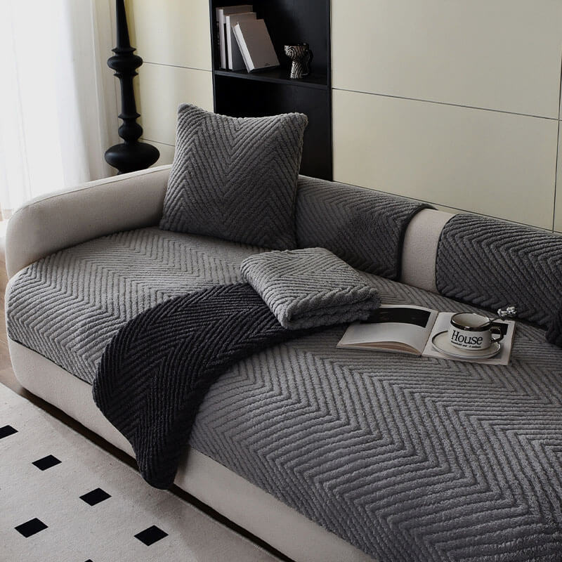 Thickened Plush Herringbone Non-Slip Sofa Cover