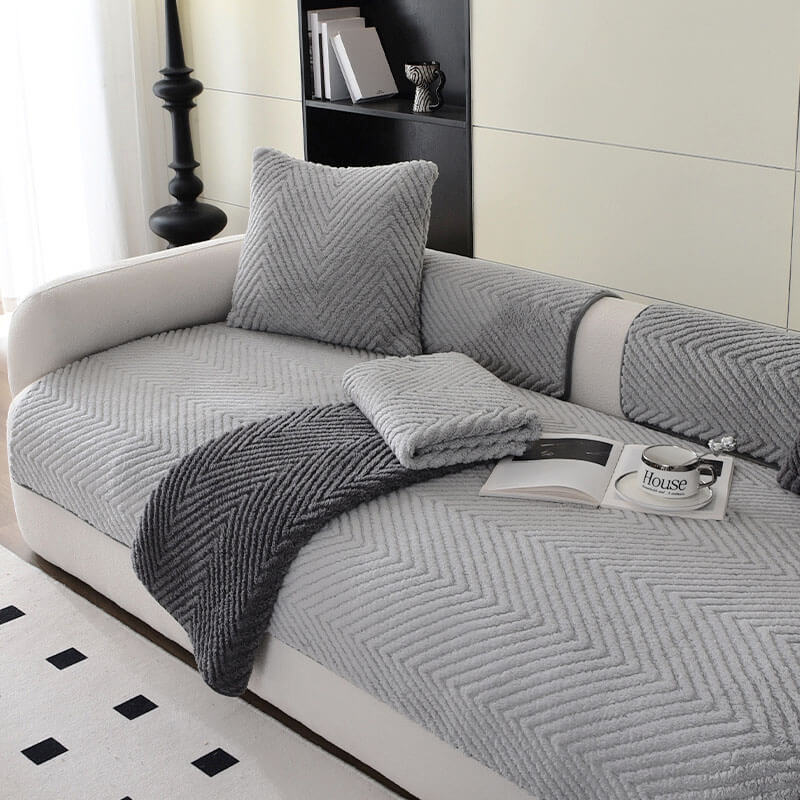 Thickened Plush Herringbone Non-Slip Sofa Cover