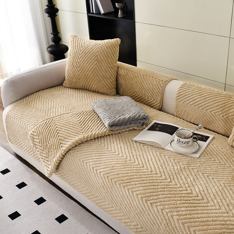 Thickened Plush Herringbone Non-Slip Sofa Cover