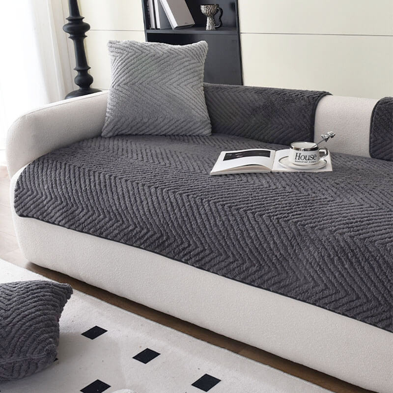 Thickened Plush Herringbone Non-Slip Sofa Cover